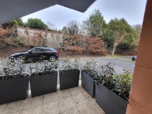 a car parked in a parking lot with plants at Studio avec terrasse in Amiens