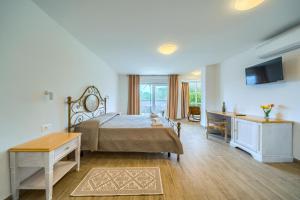 a bedroom with a bed and a desk and a television at Villa Mirena in Kožino