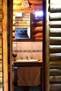 a bathroom with a sink and a mirror at La Araucaria in Potrerillos
