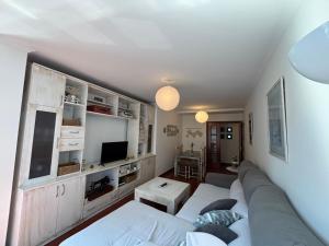 a living room with a couch and a tv at Apartamento Estela in Combarro