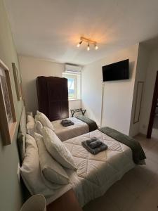 a bedroom with two beds and a flat screen tv at Silent Lake View in Valentano