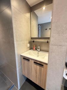 a bathroom with a sink and a mirror at Studio Watertoren in Goes