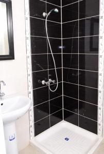 a bathroom with a shower with a sink at Résidence Mestaoui in Houmt Souk