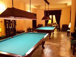 a living room with two pool tables in a room at Iris Villa in Vatra Dornei