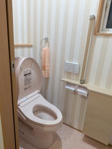 a small bathroom with a toilet with the lid up at わんぱくポケット in Tenjin +34 photos