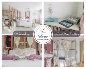 a collage of four pictures of a bedroom at Maison d'hôtes "At'Home" in Ault