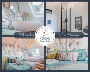 a collage of four pictures of a room at Maison d'hôtes "At'Home" in Ault