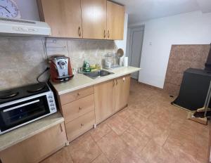 a kitchen with a sink and a microwave at къща за гости ЕЛИАНИ in Gabrovo
