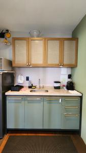 a kitchen with a sink and wooden cabinets at SPA BOA VISTA - Refugio in Itatiba +20 photos
