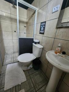 a bathroom with a toilet and a sink at Mini Hostel no centro de Tutoia in Tutóia