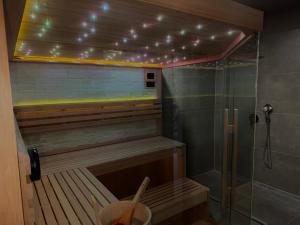 sauna z przeszklonym prysznicem w pokoju w obiekcie Torretta Palace Hotel w mieście Turanj