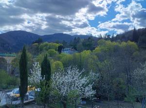 a view of a valley with trees and a bridge at Entre ciel et montagne in Bez-et-Esparon