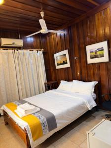 a bedroom with a bed and a ceiling fan at 喜悦民宿 Joy in Luang Prabang