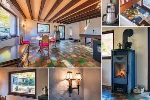 a collage of pictures of a living room with a fireplace at Lakehouse Nour in Bell
