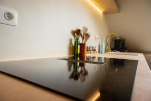 a kitchen counter with utensils and a sink at Polderloft 27 in Hengstdijk