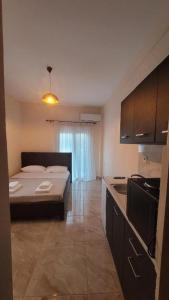 a small room with a bed and a kitchen at Sundive Apartments in Limenas