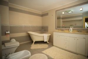 a bathroom with a tub and a sink and a toilet at Vila Medana- Neamt in Humuleşti +10 photos