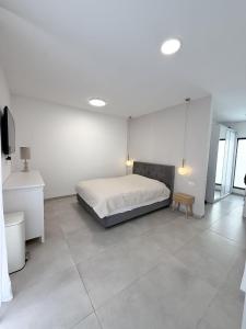 a bedroom with a bed in a white room at וילת Velizabeth in Omen +96 photos