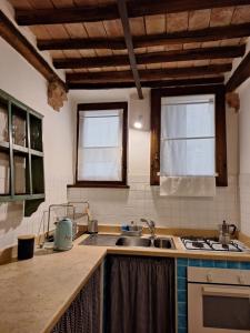 a kitchen with a sink and a stove at Apartamento vicolo delle Rose in Castelnuovo Berardenga