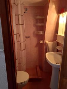 a bathroom with a shower and a toilet and a sink at Casa Valia in Carloforte