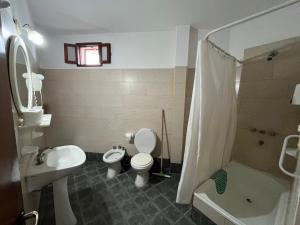 ein Badezimmer mit Toilette, Waschbecken und Dusche in der Unterkunft HS House in La Rioja