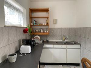 a kitchen with a sink and a counter top at Brakel Monteure Ferienwohnung 1 in Brakel