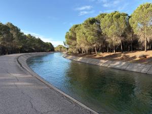 a river with trees on the side of a road at Casa Rural Parajes del Júcar in Casas de Benítez