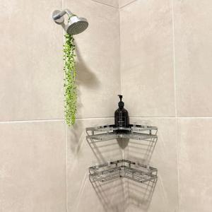 a bathroom with a shelf and a light on the wall at Kurhula nest in Midrand +16 photos