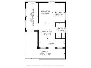 a floor plan of a house at Davis Outpost Pet-Friendly Quiet Cabin w AC Screened Sunroom Walk to Trails in Otter Creek