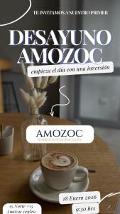a magazine flyer with a cup of coffee on a table at Un poco de paz in Puebla