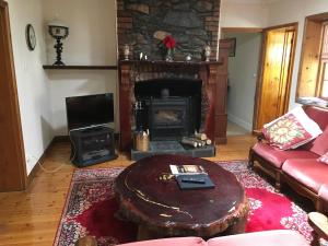 a living room with a couch and a fireplace at bluebird cottage in Angaston
