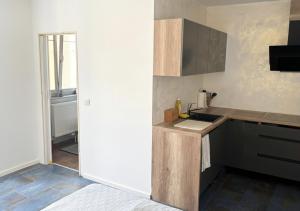 a small kitchen with a sink and a counter at Studio lumineux in La Chaux-de-Fonds