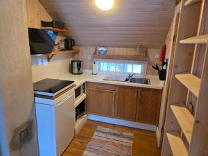a small kitchen with a stove and a sink at Norra Vilan - Hagalund in Kopparberg