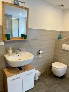 a bathroom with a sink and a toilet at Mosel mit Herz in Cochem