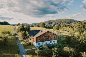 an aerial view of a house in a field at Haidl-Madl Ferien und Wohnen in Haidmühle