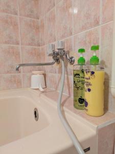 a bath tub with a faucet and a bottle of cleaning agent at BigTree JUDOハウス in Urazoe +88 photos
