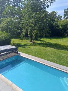 a swimming pool with a view of a yard at B&B Chatelet Cremers in Verviers