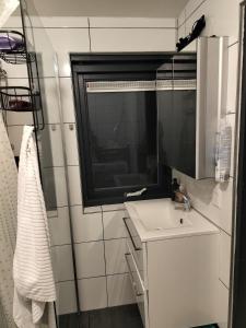 a small bathroom with a sink and a window at Zonnehoek in Bruinisse +26 photos