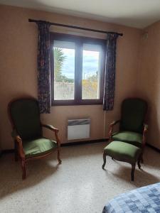 two chairs sitting in a room with a window at Maison tout confort équipée Camargue in Saint-Gilles