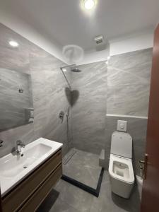 a bathroom with a toilet and a sink at Ikea hotel in Kashari