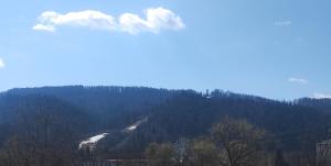 a view of a mountain with trees and clouds at GH Apartments 2 in Gura Humorului