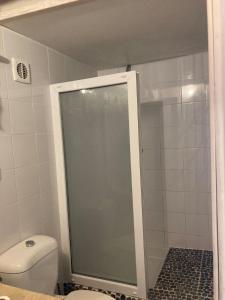 a bathroom with a shower and a toilet at Le Mafaté - Vallée de l'Eyrieux in Saint Maurice en Chalencon +12 photos