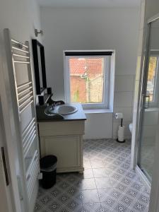a bathroom with a sink and a window at A l'ombre du cèdre in Grez-Doiceau +9 photos
