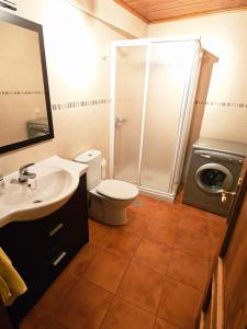 a bathroom with a toilet and a sink and a shower at Casa García in Allariz +25 photos