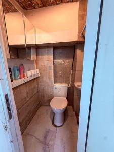 a small bathroom with a toilet and a sink at ברזיליאנו - Braziliano in Eilat