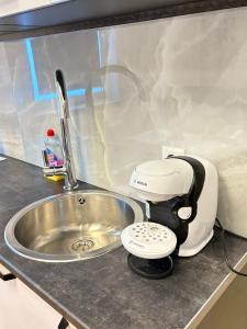 a kitchen counter with a mixer next to a sink at Apartament Modern Herne 3 in Herne