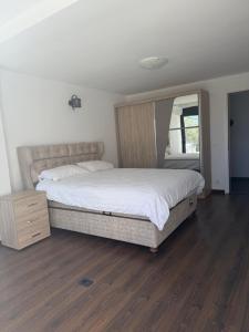 a bedroom with a large bed and a mirror at Stone Villa in Zagrađe +12 photos