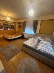 a large bedroom with two beds and a window at Wohnung Sonja in Villach
