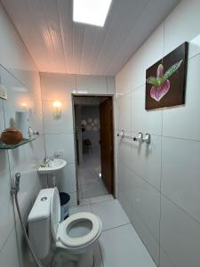 a bathroom with a toilet and a sink at Japaratinga CENTRO in Japaratinga