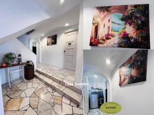 a collage of three pictures of a room with a door at CASA Homestay in Batu Pahat